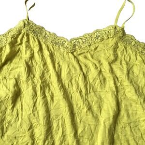 Coldwater Creek Y2K Lace Trim Tank Top Women M 10 12 Crinkle Chartreuse Cami